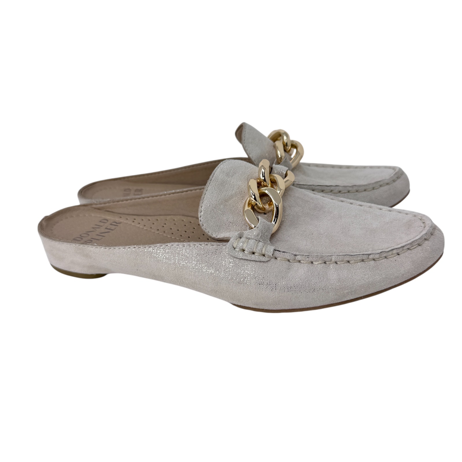 Donald Pliner Bless Chain Mule Shoes Women Size 6.5 Cream Leather Slip-On